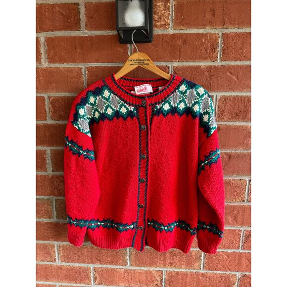 Northern Isle vintage hand knitted women’s L red sweater, Christmas, warm - Picture 1 of 8